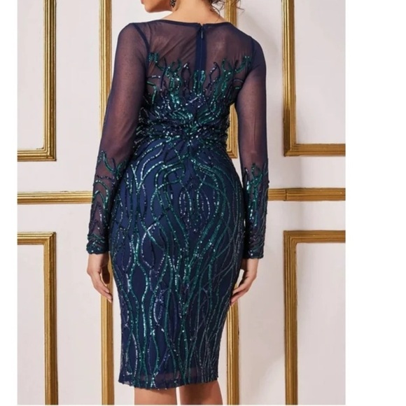 Goddiva Long Sleeve Sequin Flame Embellished Dress - Picture 2 of 6